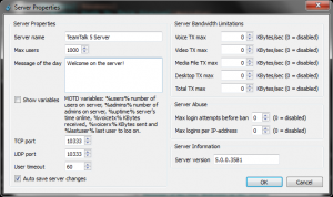 Configurable options for the TeamTalk server.