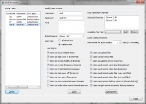 Configuration of user accounts.